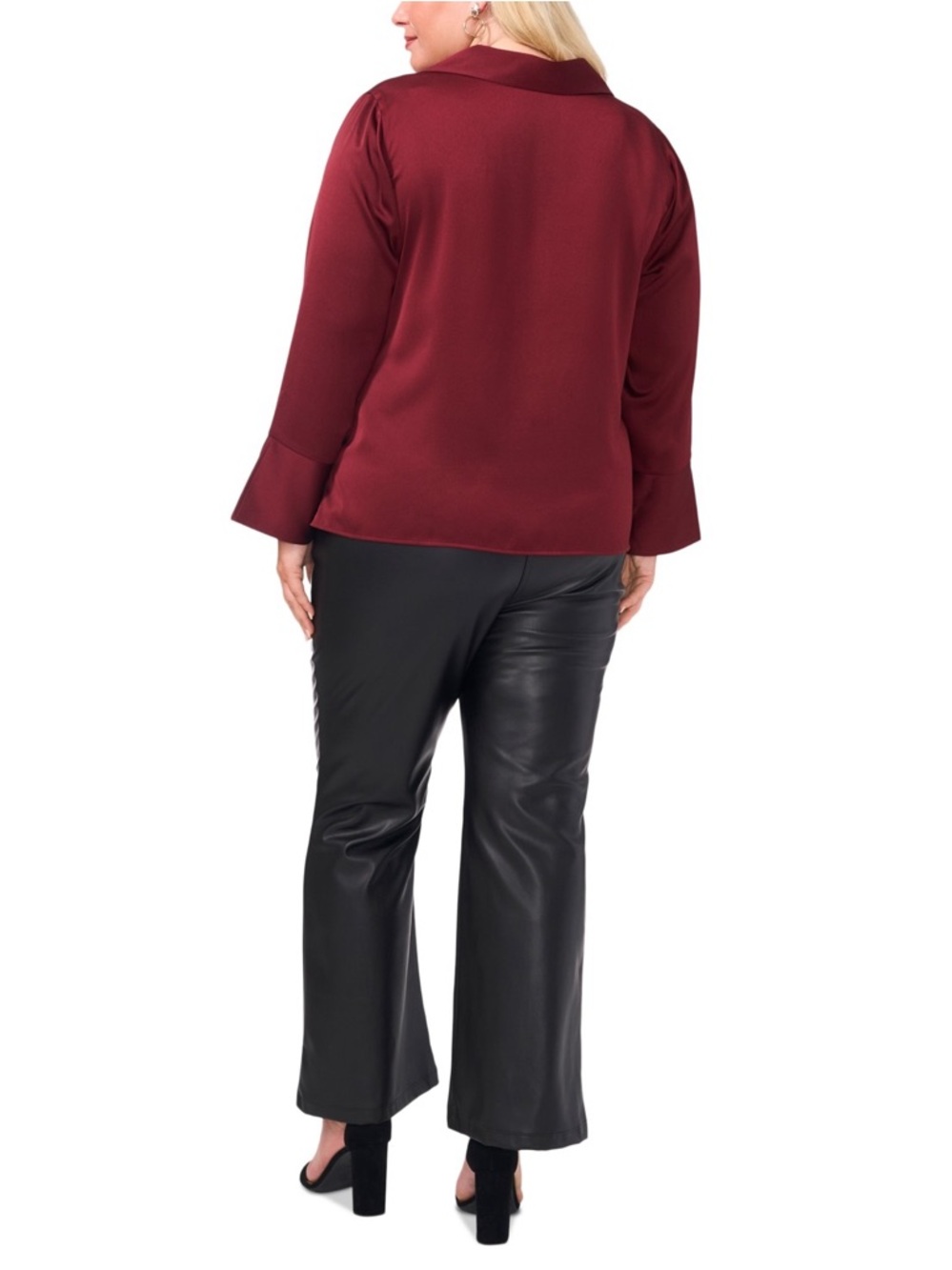 Vince Camuto Plus Size Ruby Satin Collared V Neck Blouse 1X NWT Flare Cuff - Picture 8 of 8